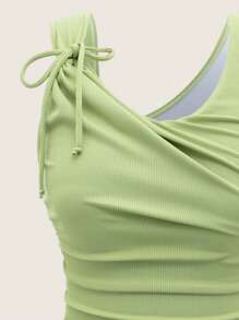 Swim Mod Women'S Mono-Color Pleated One-Piece Swimsuit - Green - View 5