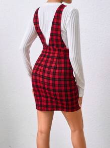 SHEIN MOD Đầm Nút phía trước Sọc ca rô Thanh lịch - Đỏ - Xem 2