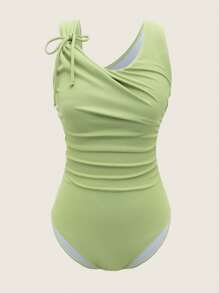 Swim Mod Women'S Mono-Color Pleated One-Piece Swimsuit - Green - View 3