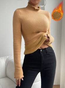 SHEIN Frenchy Áo len lót nhiệt cổ đứng cho nữ - Lạc đà - Xem 1