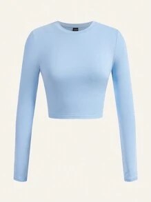 SHEIN EZwear 3 件套女士休闲纯色圆领长袖修身 T 恤，适合春秋季 - 彩色 - 查看 4
