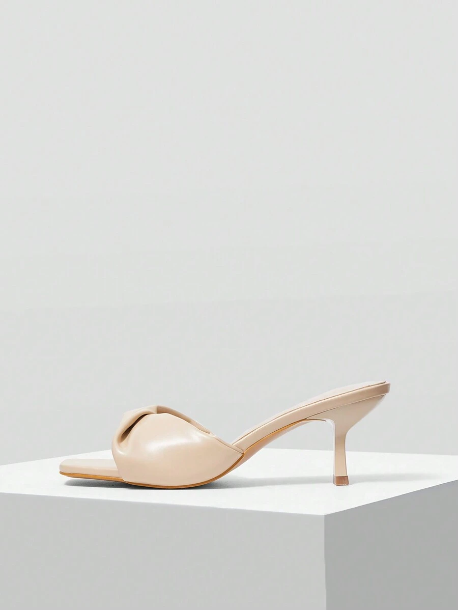 MOTF PREMIUM SQUARE TOE STILETTO HEELS SIMPLE DAILY WOMEN'S SANDALS - Apricot - View 1