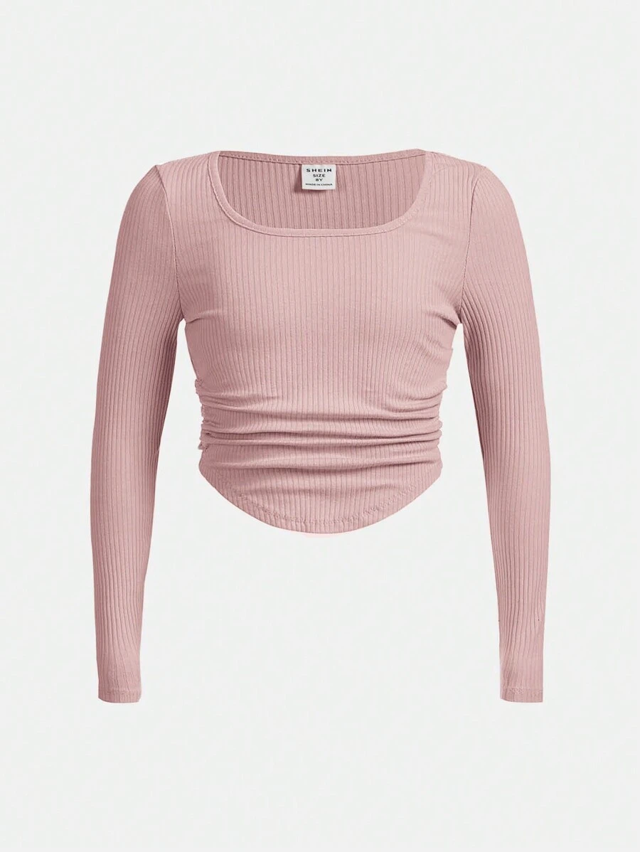 兒童女孩純色方領蓬蓬裙t恤 - 淺粉色 - 查看 1