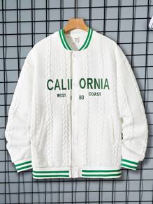 Teen Boy Letter Embroidered Texture Button-Up Baseball Jacket - White - View 1