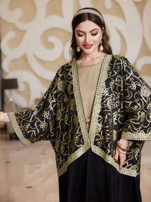 Al Najma Women's Sleeveless Belted Dress + Batwing Sleeve Asymmetric Hem Coat Kaftan 2pcs/Set, Elegant Luxury Evening Party Style 2 Piece Set - Multicolor - View 2