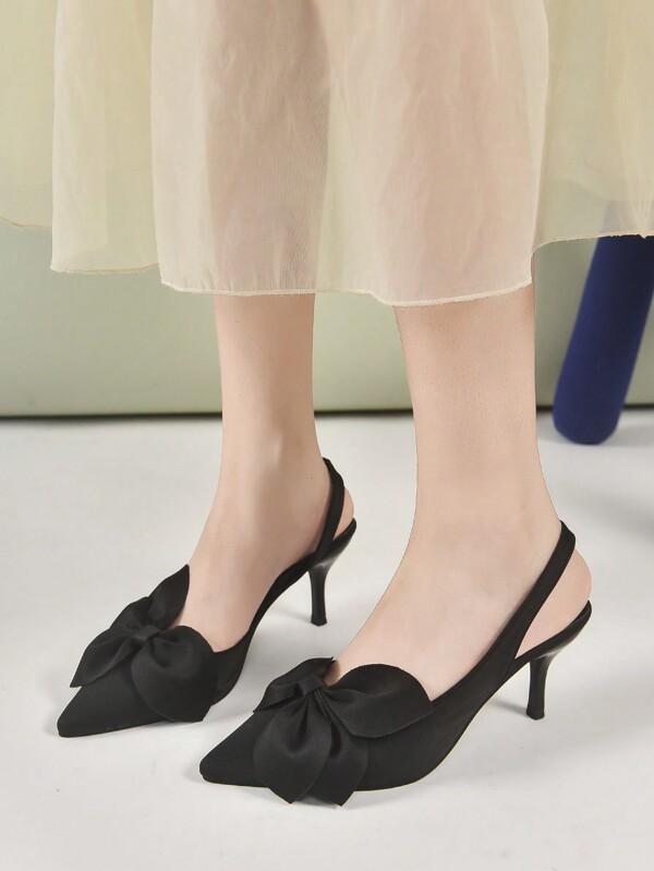 Elegant High Heel Pumps, Fashion Stylish Party & Casual Wear Heels With Floral & Bow Decor, Closed Toe