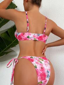 SHEIN Swim Women's Floral Print Two-Piece Bikini Set Summer Beach - Multicolor - View 2