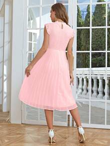 Simplee Women's Round Neck Frill Hem Dress - Pink - View 2