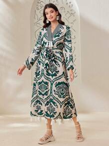 Seusyu Women's Full Printed Fringe Detail Dress - Multicolor - View 6