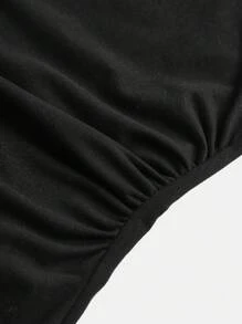 SHEIN ChillGRL 适合年轻女孩的纯色褶皱连衣裙，优雅甜美，经典纯色，褶皱设计，高腰贴身，柔软透气 - 黑色 - 查看 4