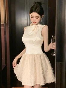 DAZY Women's Sleeveless Dress With Tie Neck, Birthday Prom Dress Sundress,Formal Women Dresses Elegant Women Dresses