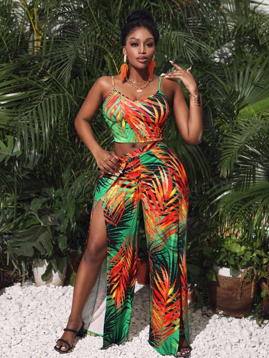 SHEIN Slayr Resort Sexy Décontracté Femmes Imprimé Plante Tropicale