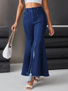 GENKIRA Pantalon Évasé Asymétrique En Denim Fendu - Jean brut - Voir 1