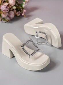 Women'S Stylish Rhinestone Decor Transparent High-Heeled Sandals, Summer