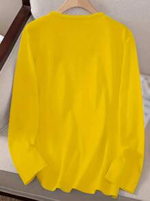 INAWLY Women's Heart Printed Long Sleeve T-Shirt Graphic Tees Women Tops For Spring Outfit Fall Cloth For Women - Yellow - View 2