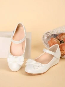 Girls' Wedge Heel White Bow Knot Princess Shoes For Kids - White - View 1