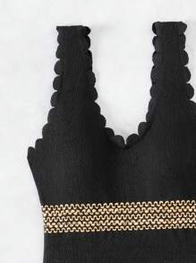 SHEIN Swim 女式扇形边连体泳衣 夏季 - 黑色 - 查看 3