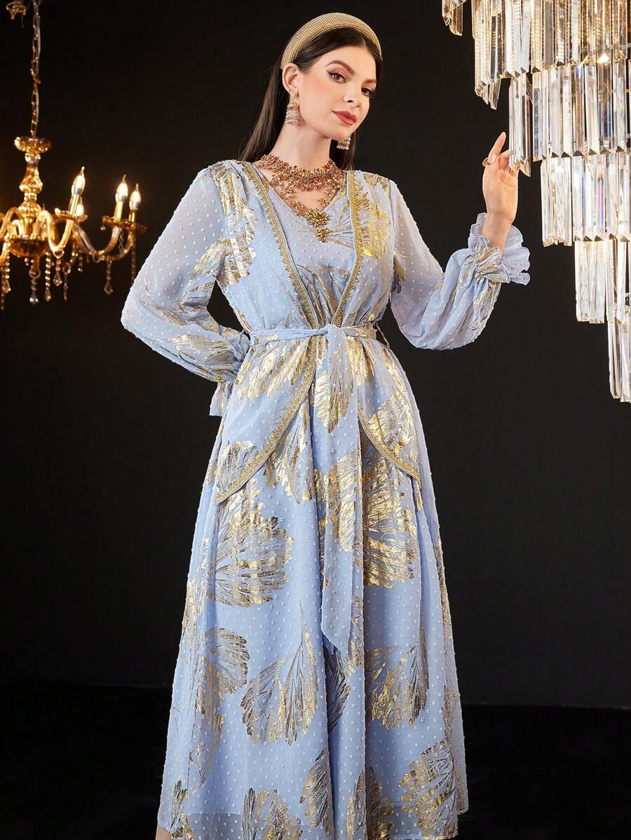 Modelyn Women'S Long Sleeve Dress With Foiled Botanical Pattern Long Evening Dresses Fall Cloth For Women - Multicolor - View 1