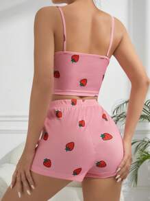 Conjunto De Pijama Con Estampado De Fresas Y Lazo Decorativo Para Mujer - Multicolor - Ver 2