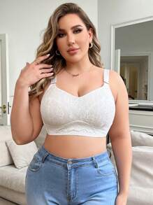 Women's Plus Size Lace Patchwork Wide Strap Bralette - White - View 1