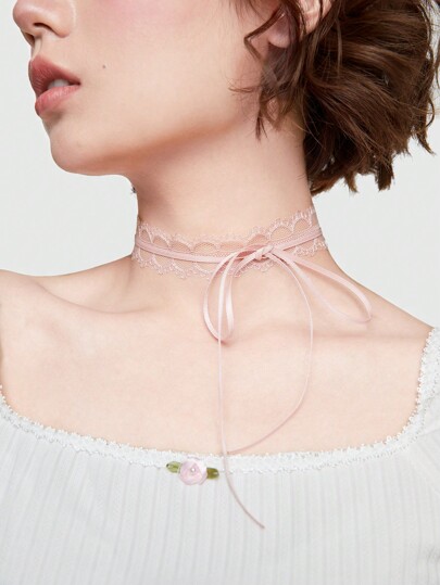 Fairycore 1 Piece Pink Lace Bow Choker Valentines,Mom,Mother,Mother's Day,Gift