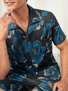 男士花卉印花休閒家居服套裝