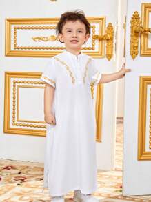 SHEIN Trẻ Con trai Giải trí Đứng cổ áo Ngắn tay Dài Áo sơ mi - trắng - Xem 1