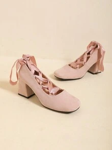 Giày nữ quai chéo Chunky Giày cao gót thời trang Màu rượu sâm banh để phù hợp với váy - Rượu sâm banh - Xem 6