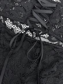 SHEIN Unity 女蕾絲拼接優雅休閒套裝 - 黑色 - 查看 3