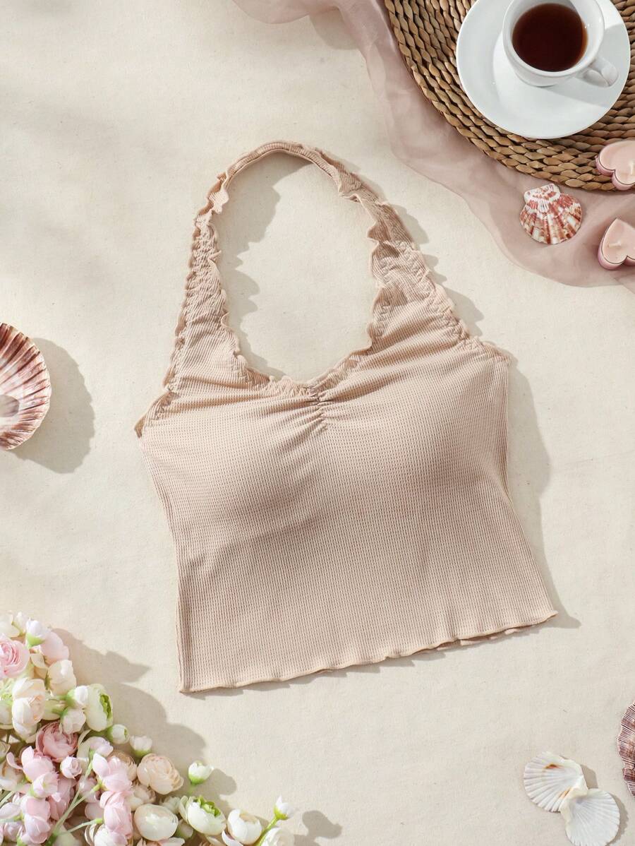 SHEIN Women'S Four Seasons Basic Halter Neck Top - Brown - View 1