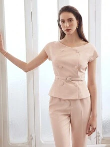 MOTF PREMIUM 女裝編織雙排扣腰帶襯衫