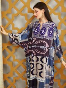 Al Najma Random Print Batwing Sleeve Dress - Multicolor - View 5