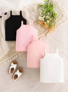 SHEIN 5 st/set bekväma och minimalistiska linnen för babyflickor, vår/sommar - Multifärgad - Visa 2