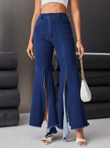 GENKIRA Pantalon Évasé Asymétrique En Denim Fendu - Jean brut - Voir 3