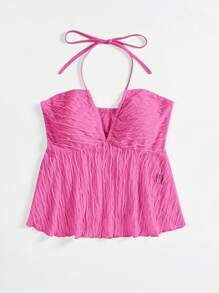 Soleia Top De Cuello Halter De Textura Sólida Para Mujer