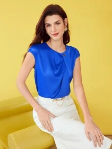 MOTF PREMIUM WOVEN WOMEN'S SOLID COLOR FOLD PLEATED BLOUSE