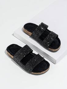 roulvxiang Plateausandale mit Glitzer-Slip-On für Frauen - Memory-Schaum, rutschfest, Hausschuhe für den Alltag, geeignet für den Straßengebrauch