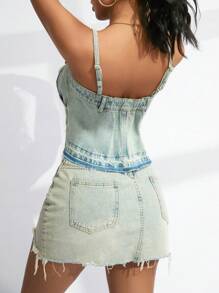 GENKIRA Color Block Stylish Casual Denim Camisole Top - Blue - View 2