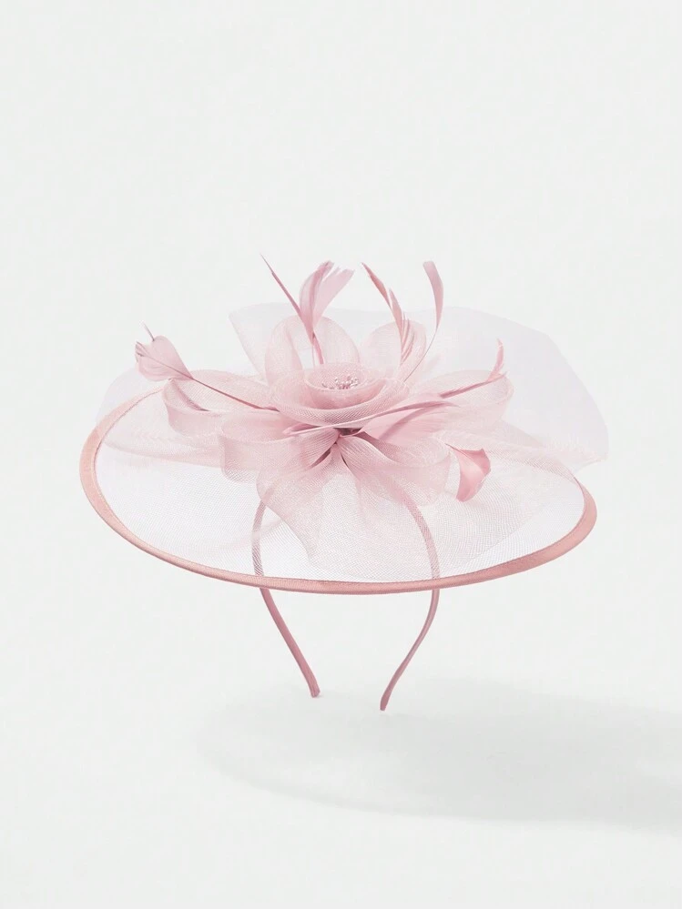 SHEIN Belle 1 Peça Pente De Cabelo Fascinator Rosa De Renda De Luxo E Design Floral 3d Para Mulheres, Perfeito Para Casamentos - Rosa - Ver 2