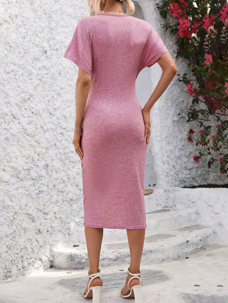 Women's V-Neck Batwing Short Sleeve Dress Wrap Dress