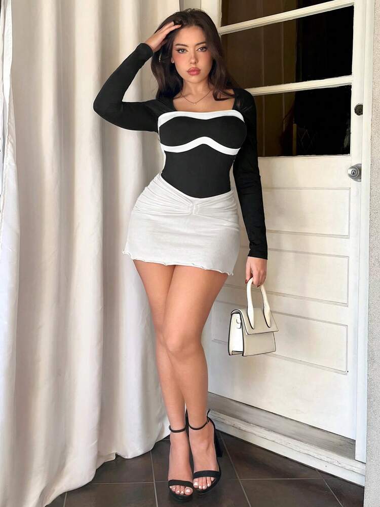 Women's Color Block Long Sleeve Bodysuit