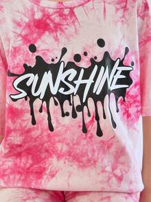 Cô gái Tween Đan Nhuộm buộc Vòng cổ Lỏng lẻo Áo thun Và Đan Lỏng lẻo Bộ quần short - Nhiều màu - Xem 4