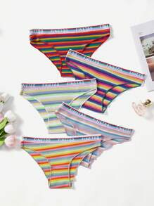 Women'S Striped And Letter Printed Weave Band Triangle Panties - Multicolor - View 1