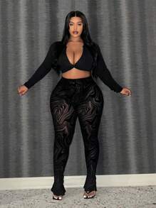 Slaydiva Plus Size Women'S Velvet Sheer Tights