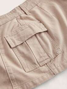 SHEIN MOD Của phụ nữ Màu thuần Denim Cargo Váy chữ A - Màu Khaki - Xem 4