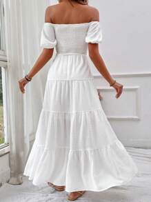 SHEIN VCAY 女式露肩度假連身裙 - 白色 - 查看 2