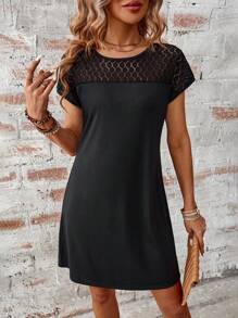 SHEIN LUNE Vestido Veraniego Casual Deportivo Con Encaje Negro Para Mujeres - Negro - Ver 1
