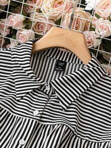 SHEIN LUNE 大尺寸條紋捲袖連身裙 - 黑與白 - 查看 3