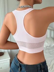 Women's Basic Hollow Out Mesh Top - Pink - View 2