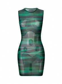 Body Heat Map Print Mesh Bodycon Dress